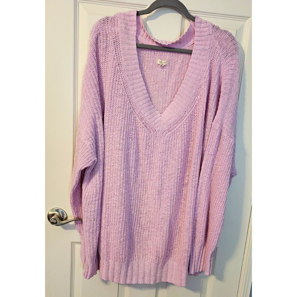 Anthropologie Pilcro Open Knit V-Neck Sweater Plus Size 3X Pink Slouchy Cozy